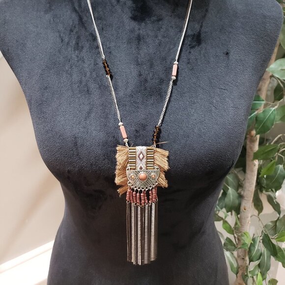 Bohemian Tribal Tassel Beaded Chain Pendant Necklace Punk with Lobster Clasp - Picture 1 of 7